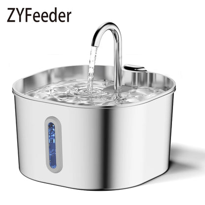 ZYFeeder 2.2L Automatic Pet Water Fountain – Stainless Steel with Silent Pump