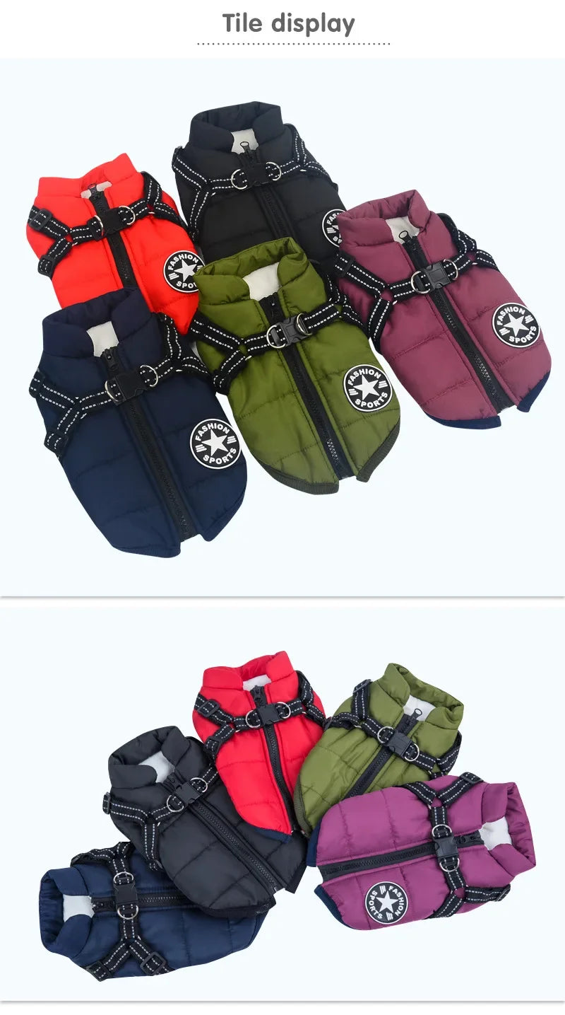 Waterproof Dog Jacket with Built-In Harness – Winter Coat for Large Dogs