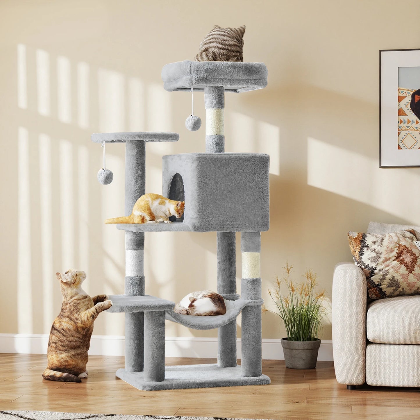JHK 44" Cat Tree Tower | Multi-Cat Climbing Tower with Sisal Posts & Hammock