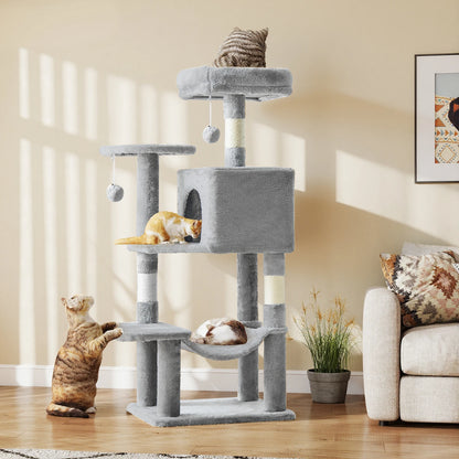 JHK 44" Cat Tree Tower | Multi-Cat Climbing Tower with Sisal Posts & Hammock