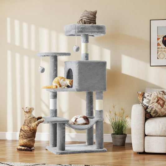 JHK 44" Cat Tree Tower | Multi-Cat Climbing Tower with Sisal Posts & Hammock